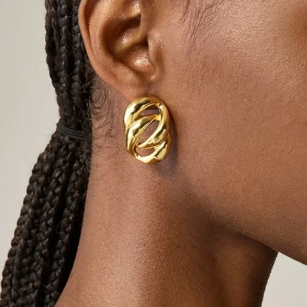 J.Crew Sculptural Link Earrings in Shiny Matte Gold (One Size)